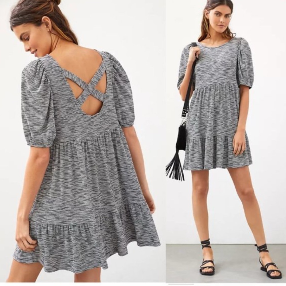 Daily Practice Anthopologie Flounced Black White Marled Mini Babydoll Dress XS